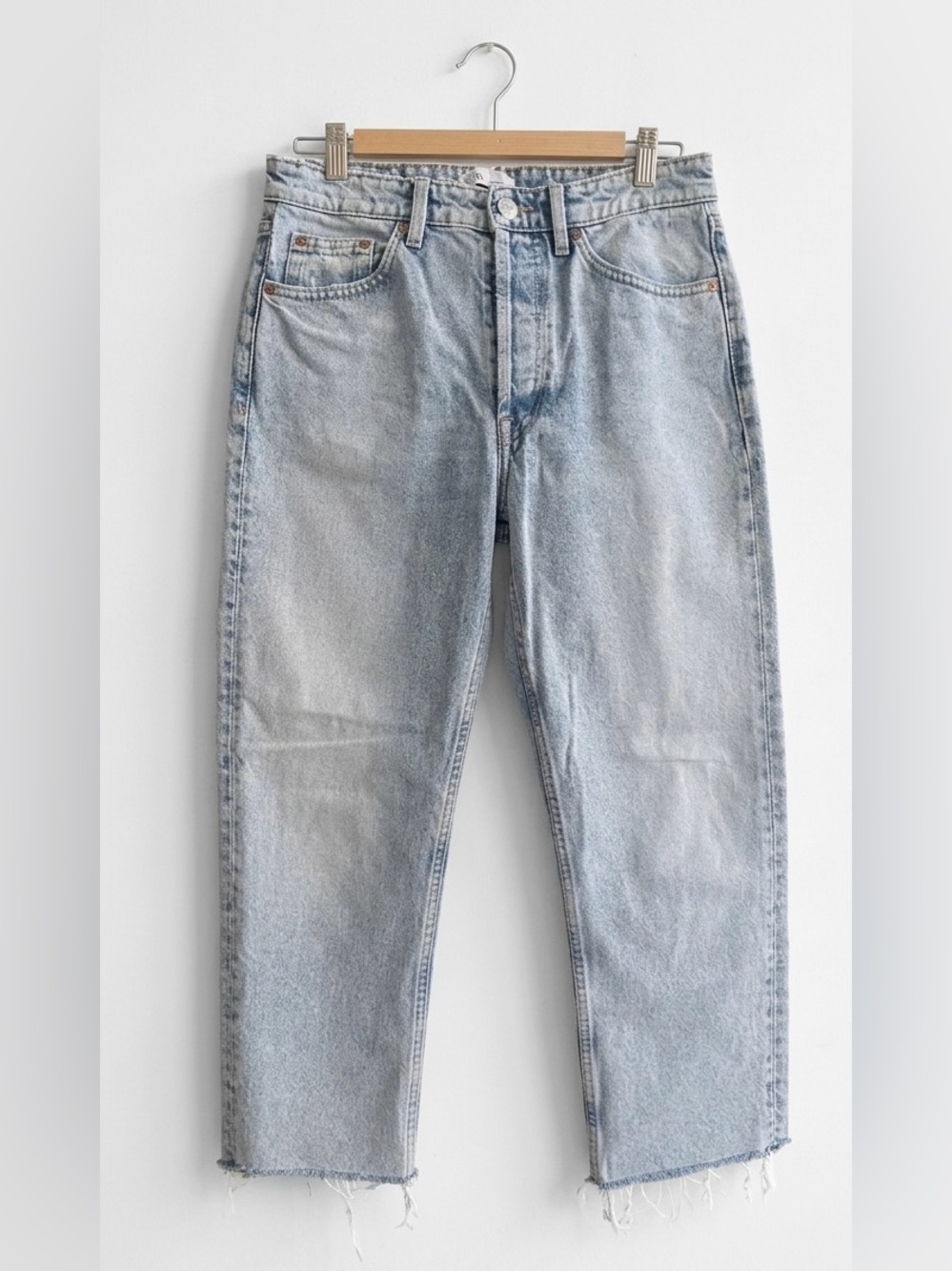 ZARA Light Blue High Rise  Denim | Distressed Raw Hem Jeans - EU 38 / SIZE 6